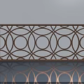 Hinged Door Featuring Metal Frame Intricate Hollow Out Circular Geometric Patterns On White Wall