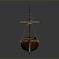 Detailed Wooden Ship Model With Three Masts And Intricate Deck Design