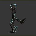 Anthropomorphic Wolf Character With Neon Blue Glowing Stripes And Ears