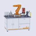 Industrial Equipment Workstation Featuring Orange Robotic Arm Control Panel And Display Screen