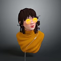 Woman Wearing Yellow Round Glasses And Yellow Turtleneck 3D Head Model On Gray Background