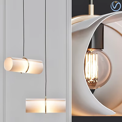 Modern Pendant Light Design With Cylindrical White Shade Metallic Ring Transparent Globe And Vintage Bulb 3d model