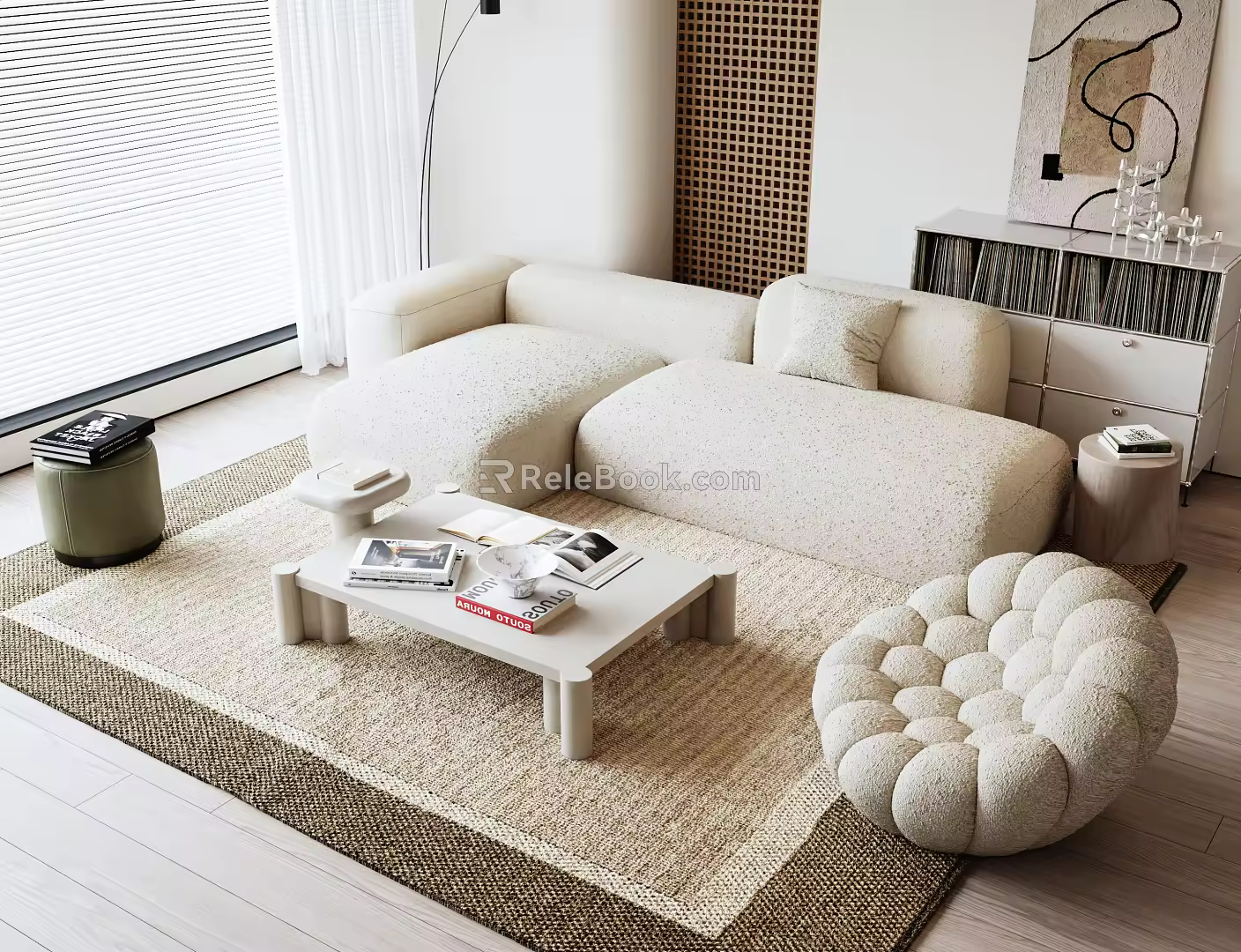Quiet sofa tea table combination 3d model