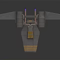 Futuristic Interstellar Spaceship with Twin Engines Wings Yellow Accents and Blue Lights for Space Exploration