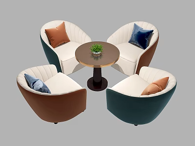 Casual Sofa Set With Four Colored Sofas Colorful Pillows Round Coffee Table And Green Plant 3d model
