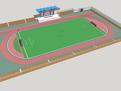 Football Field With Running Track Spectator Stands Green Lawn And White Markings 3d model