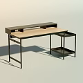 Modern Home Office Desk With Wooden Tabletop Black Metal Frame And Side Storage Shelf