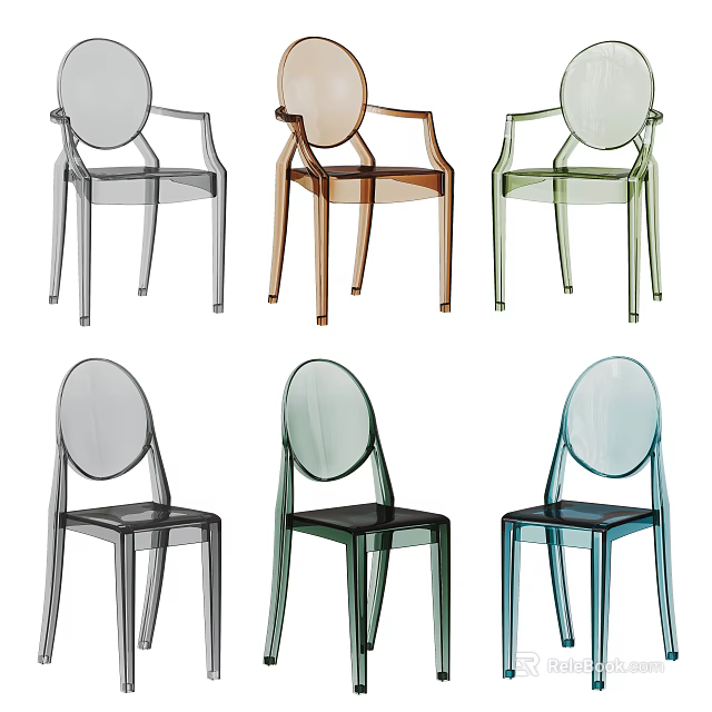 Stylish Transparent Single Chairs In Various Colors With Modern Acrylic Design 3d model 