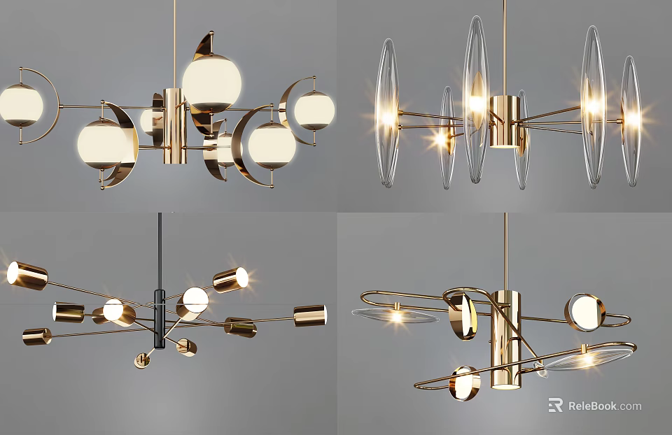 Modern Metal And Glass Chandelier Design With Circular Rings And Illuminated Lights 3d model 