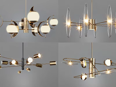 Modern Metal And Glass Chandelier Design With Circular Rings And Illuminated Lights 3d model