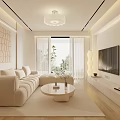 Modern Minimalist Living Room Interior With Beige Sofa Round Coffee Table And Geometric Wall Art