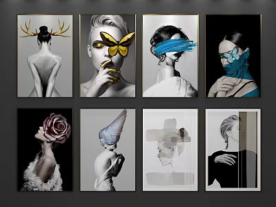 Portrait Artworks Featuring Black White Tones Butterfly Rose And Abstract Elements 3d model