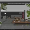Modern Courtyard Garden Design With Wooden Deck Water Feature Lotus Leaves And Green Plants
