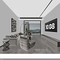 Modern Minimalist Living And Dining Room Interior Design With Cozy Sofas And Panoramic Window