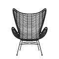 Black Woven Rattan Leisure Chair With Curved Backrest And Metal Support Legs