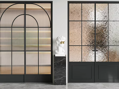 Arched Frosted Glass Doors Interior With Marble Pedestal And White Statue 3d model