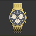 Elegant Gold Wristwatch With Blue Dial Golden Mesh Strap Three Sub Dials And Date