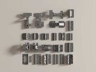 Different Types Of Metal Hinges And Furniture Connectors For Cabinet Doors 3d model
