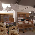 Shopping Mall Retail Store With Cloud Decor Wooden Shelves And Animal Shaped Displays