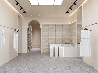 Modern Clothing Store Front Desk Storefront Model Hanger Skirt Shoe Store Clothes Track Spotlight Simple Women's Clothing Store 3d model