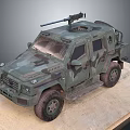 Camouflage Armored Functional Vehicle With Mounted Weapon And Off Road Tires