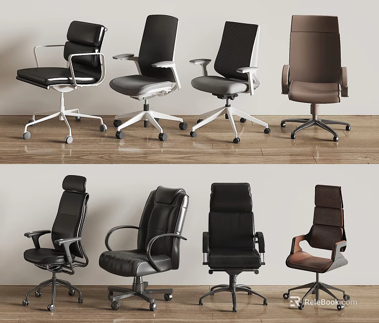 Various Styles Of Modern Office Chairs With Leather Upholstery And Swivel Base For Office Use 3d model 