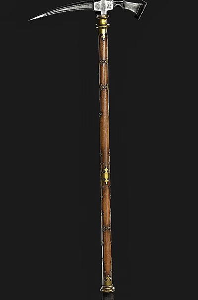 Traditional Wooden Long Staff Weapon With Metal Decorations And Yellow Component 3d model Traditional Wooden Long Staff Weapon With Metal Decorations And Yellow Component 3d model