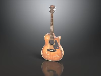 Vintage Wooden Acoustic Guitar With Natural Finish And Musical Instrument Design 3d model
