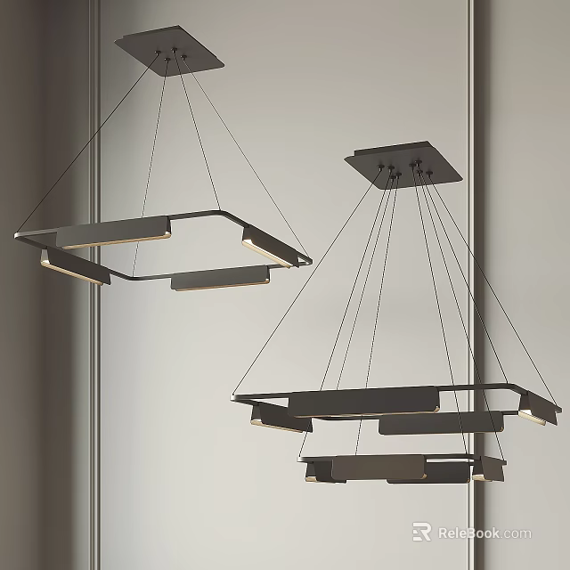 Modern Geometric Chandeliers With Metal Frame Multi Layered Design Hanging From Ceiling 3d model