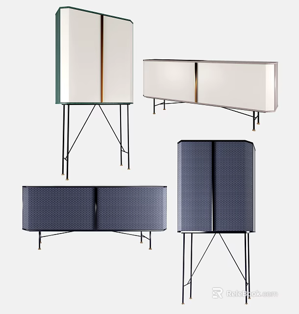 Modern TV Stands With Metal Legs And Woven Panel Cabinet Designs 3d model 