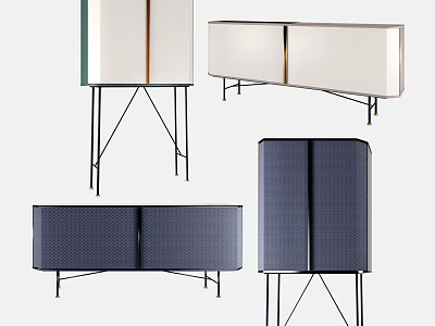 Modern TV Stands With Metal Legs And Woven Panel Cabinet Designs 3d model