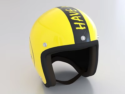 Yellow Helmet With Black Stripe And HANE Lettering Metal Rivets Black Interior 3d model