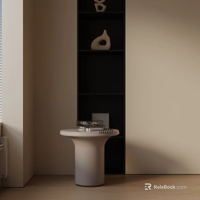Minimalist White Side Table With Black Shelf And Decorative Vase On Top 3d model 