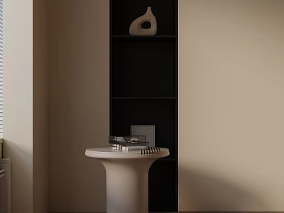 Minimalist White Side Table With Black Shelf And Decorative Vase On Top 3d model