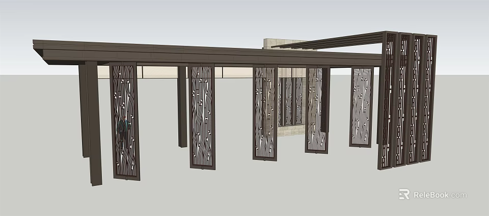 Modern Pergola With Carved Columns And Open Outdoor Structure Design 3d model