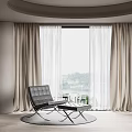 Beige Curtains For Floor To Ceiling Window In Modern Room With Black Chair And View