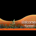 Welcome Home Decorative Orange Curved Structure With Green Plants And Base Platform