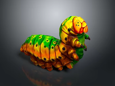 Colorful Caterpillar Shaped Plush Toy With Segmented Body And Black Spots 3d model