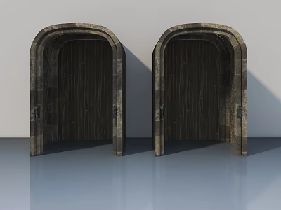 Symmetrical Arched Stone Gate Landscape Sculpture With Textured Surface And White Wall Background 3d model
