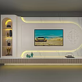 Modern TV Wall Design With White Marble LED Lighting Shelves And Decor Elements 3d model