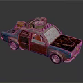 Vintage Rusty Pickup Truck Model With Roof Luggage And Front Lights