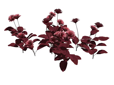 Blooming Cluster Of Deep Red And Magenta Flowers With Lush Leaves 3d model