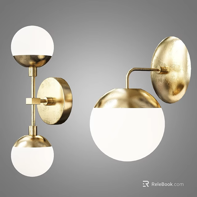 Modern Golden Metal Wall Lamps With White Spherical Shades And Elegant Design 3d model 