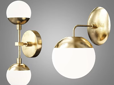 Modern Golden Metal Wall Lamps With White Spherical Shades And Elegant Design 3d model