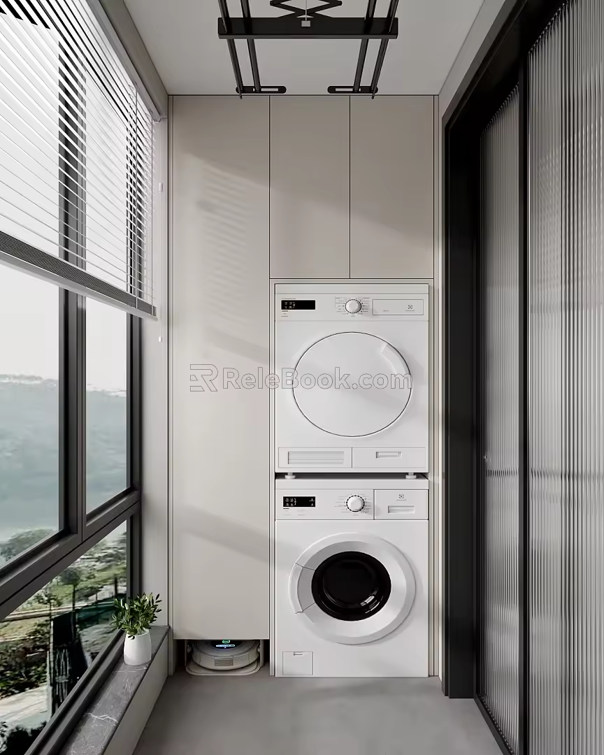 Balcony washing machine cabinet drying rack sweeping robot 3d model