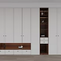 White Wardrobe With Multiple Cabinet Doors Wooden Section Open Shelves And Drawers