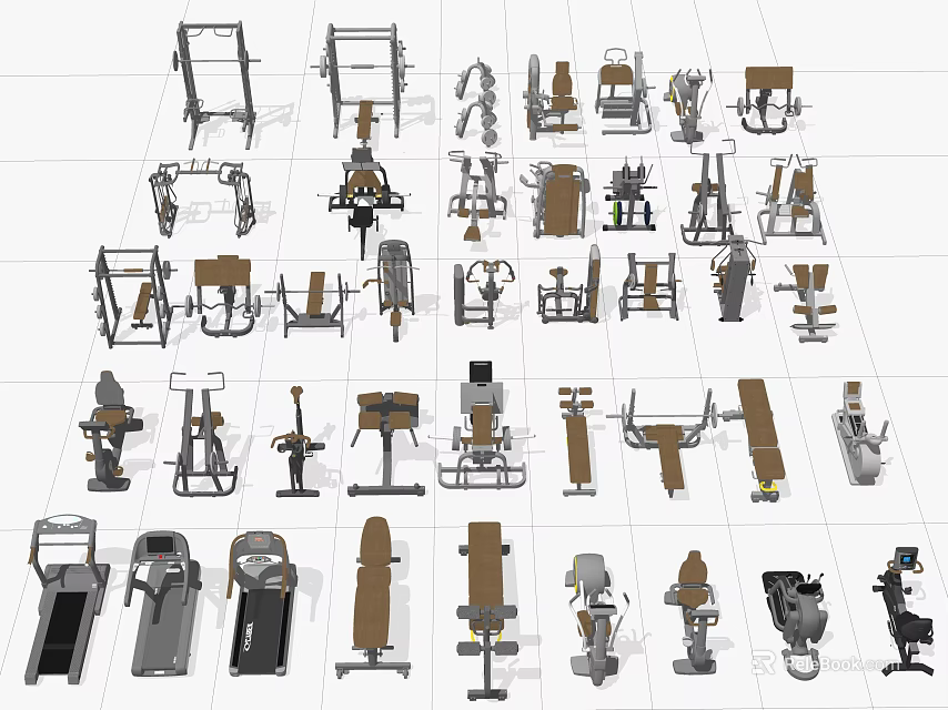 Assorted Gym Sports Equipment Collection Featuring Treadmills Benches And Weight Machines 3d model 