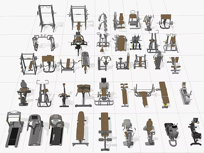 Assorted Gym Sports Equipment Collection Featuring Treadmills Benches And Weight Machines 3d model