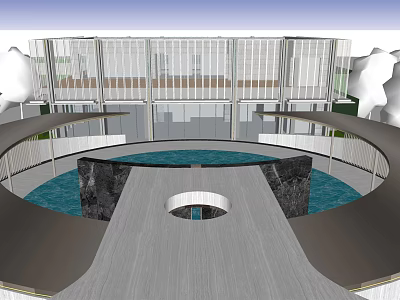 Modern Sales Office Building With Glass Curtain Walls Circular Design And Water Feature 3d model