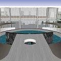 Modern Sales Office Building With Glass Curtain Walls Circular Design And Water Feature